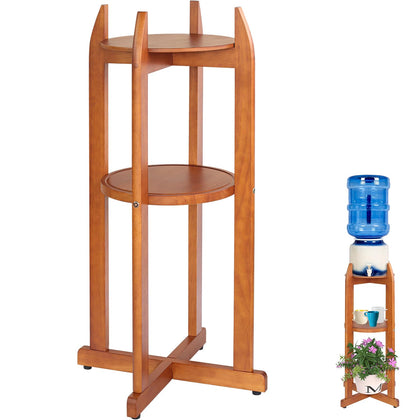BETSEO natural solid wood water dispenser floor stand shown with two shelves ready for 1–5 gallon bottles