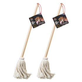 Better Grillin Bastin Mop covering meat with sauce for even grilling.