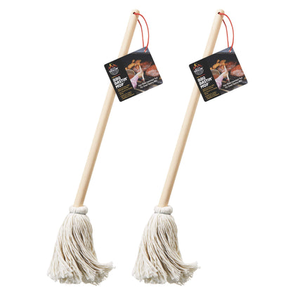 Better Grillin Bastin Mop covering meat with sauce for even grilling.