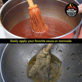 Better Grillin Bastin Mop wooden handle shows natural grain detail.