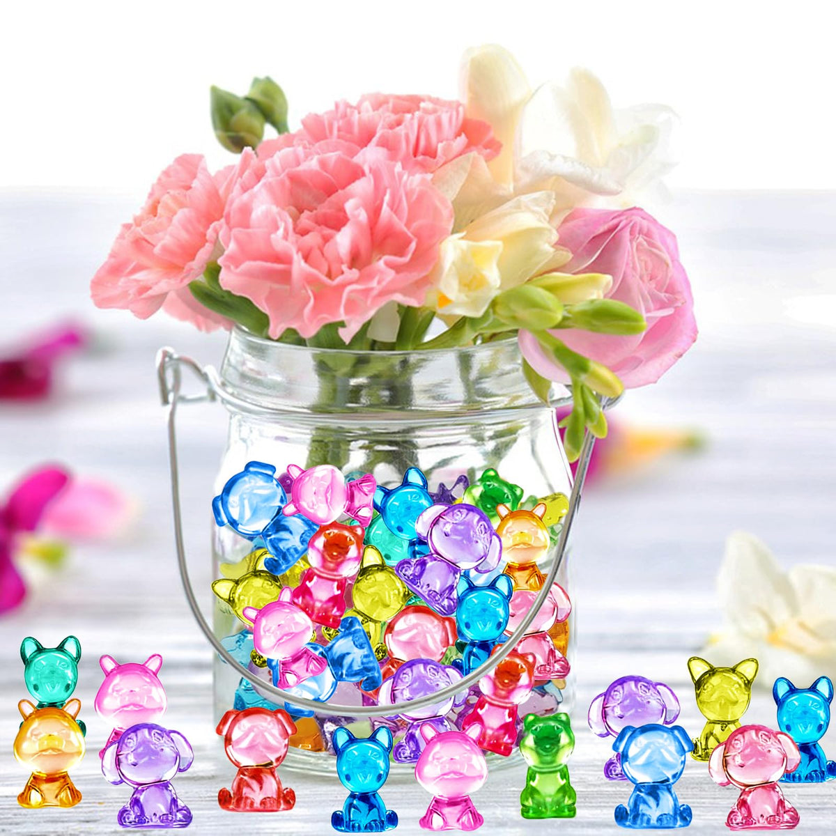 BETURETOP mini dog figures feature colorful patterns for versatile decorating.