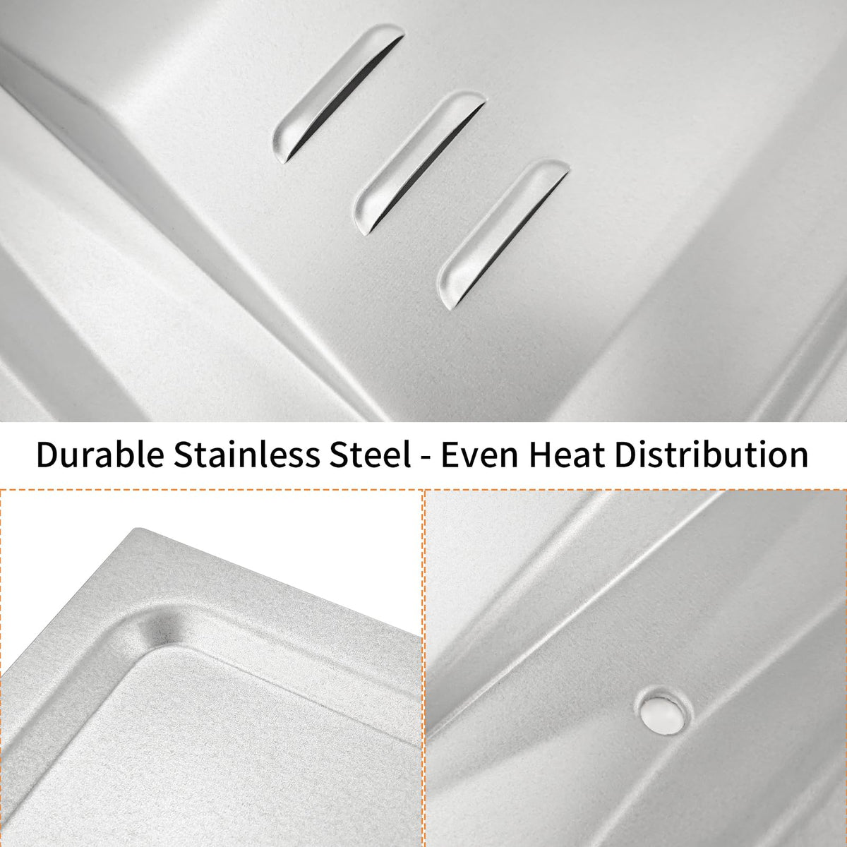 Beurbcikue heat dissipation channels promote even cooking temperatures.
