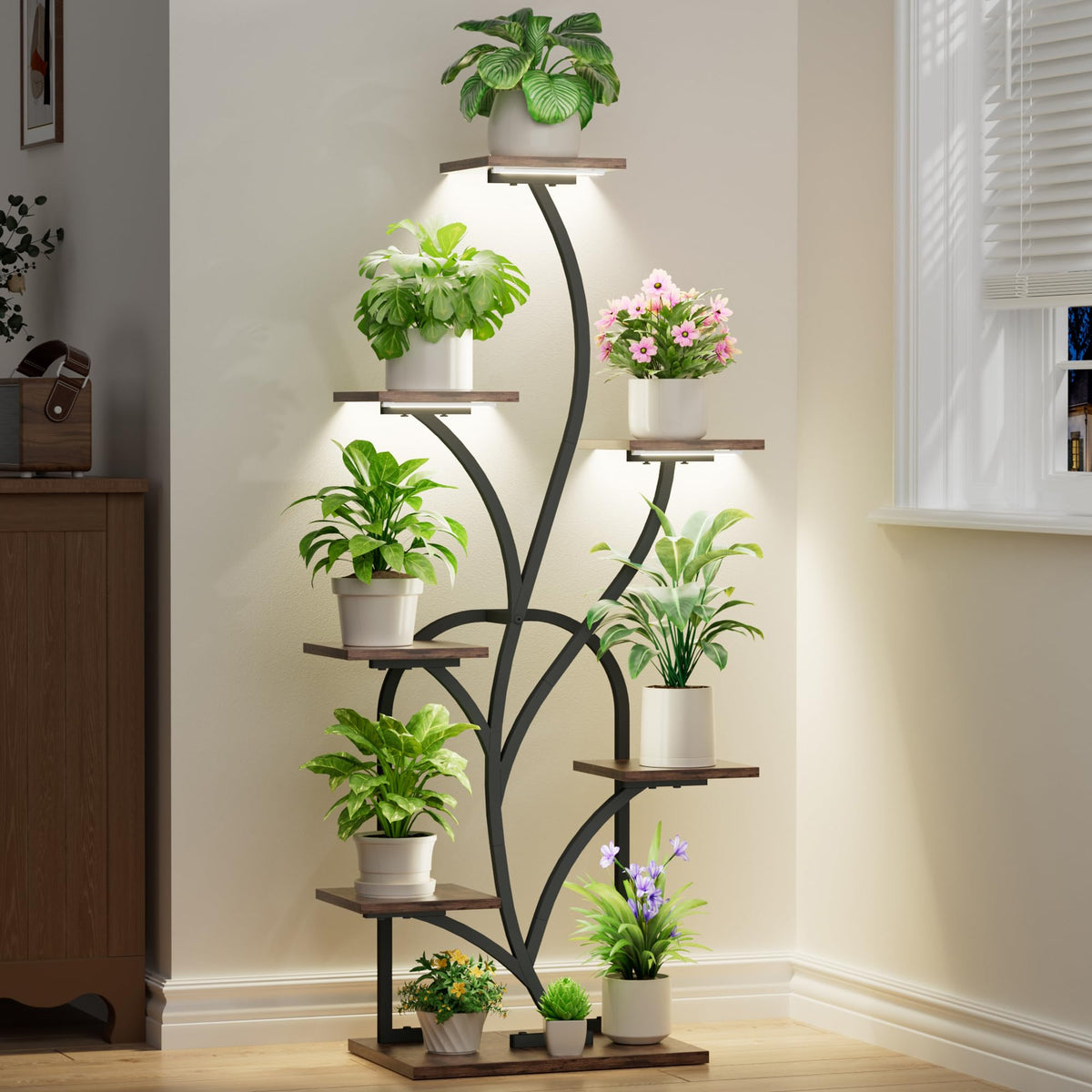 BEVAURORA plant stand with grow light displaying a lush indoor collection.