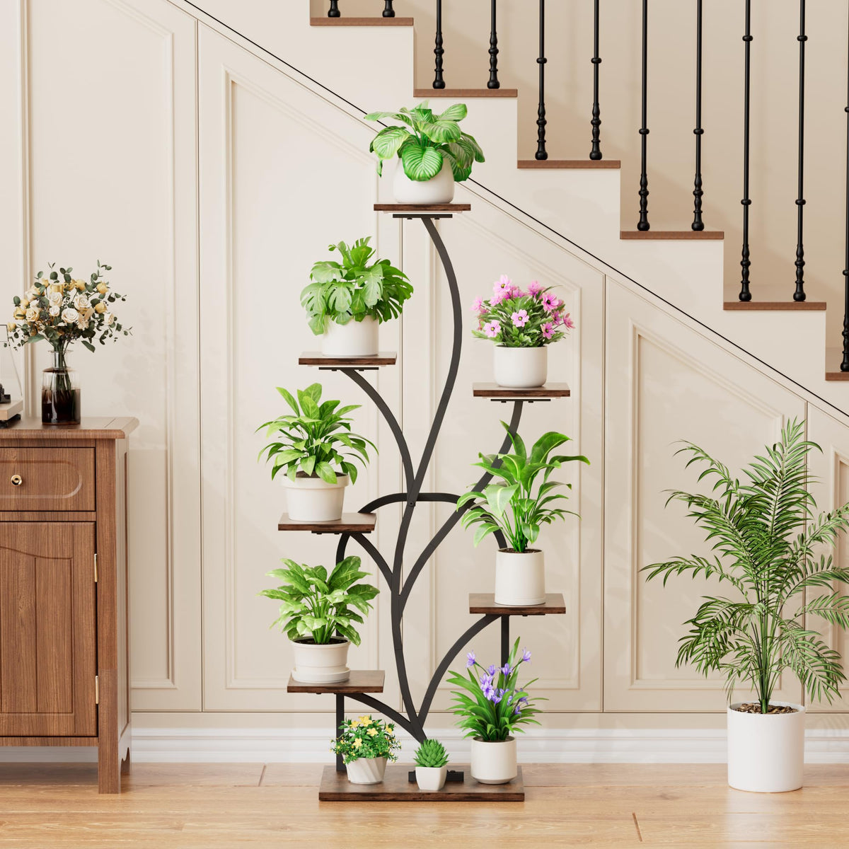 BEVAURORA eight-tier corner shelf showcases plants and decor tall display.