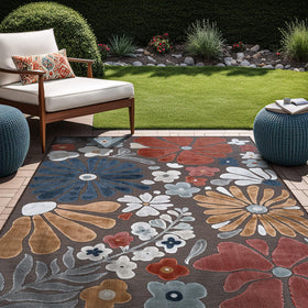Beverly Rug 5x7 terracotta floral for outdoor indoor use, durable and easy to clean.