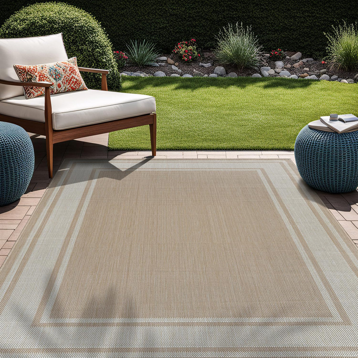 Beverly Rug indoor-outdoor rug beige supports high-traffic areas.