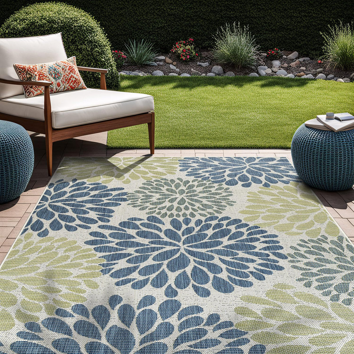 Beverly Rug outdoor rug 5x7 olive with tropical leaf design