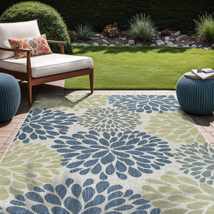 Beverly Rug outdoor rug 5x7 olive with tropical leaf design