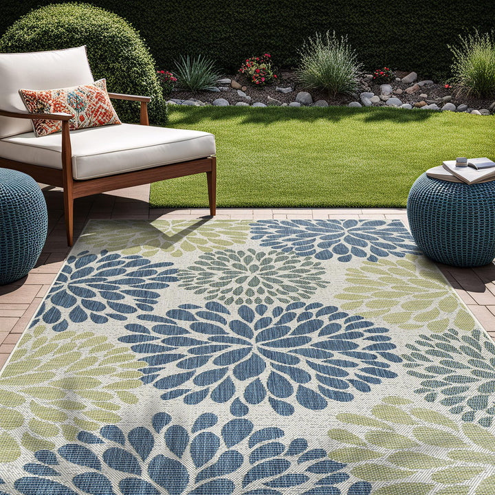 Beverly Rug outdoor rug 5x7 olive with tropical leaf design