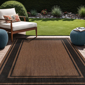 Beverly Rug outdoor rug 8x10 gold border close-up weave shows durable, weather-ready texture.