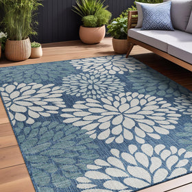 Beverly Rug weather-resistant outdoor carpet stands up to sun and rain with quick-drying fibers.