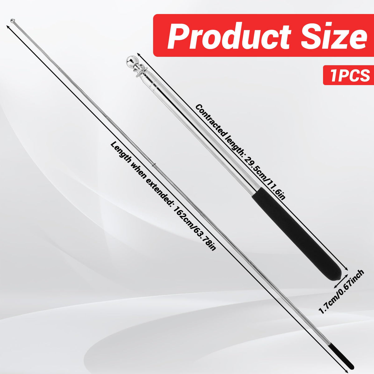Bewudy stainless steel extendable flagpole with anti-slip handle for secure grip.