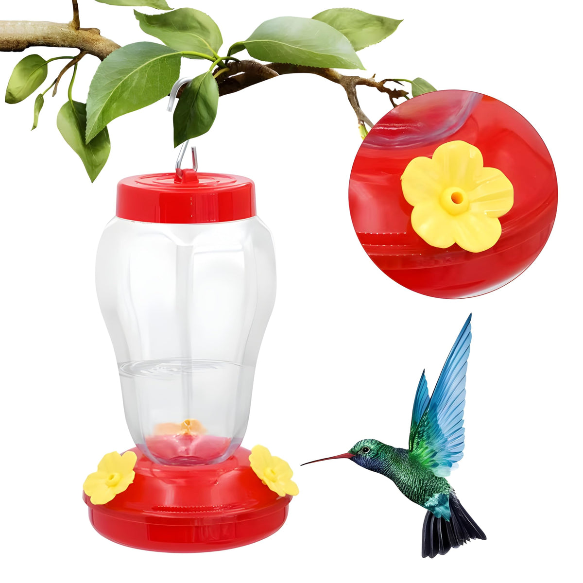Bexter hummingbird feeder durable plastic construction in outdoor setting.