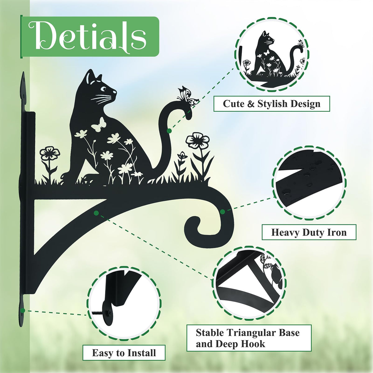 Beyoogeem outdoor wall bracket with cat design adds charm while holding a planter.