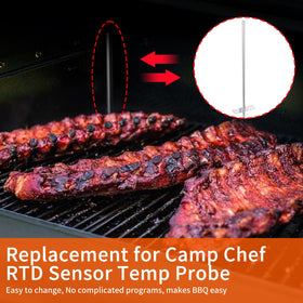 Bezmaksas 6-3/8-inch RTD probe for Camp Chef aids accurate BBQ monitoring.