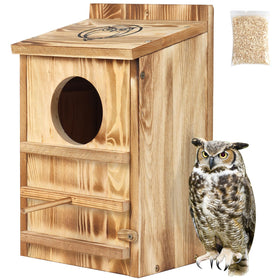 BFAZKXY owl house outdoors with solid pine wood for durable nesting in any season.
