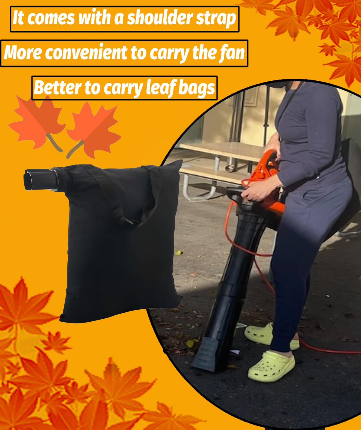BGD heavy-duty material bag resists tearing for longer yard cleanup sessions.