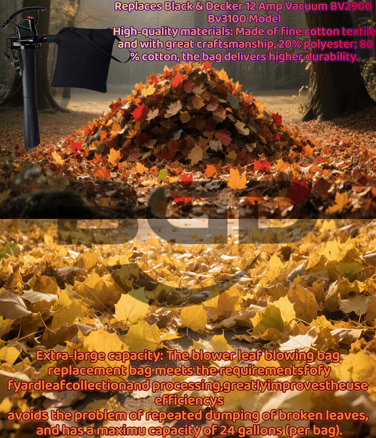 BGD large-capacity bag reduces trips to empty during leafing and debris work.