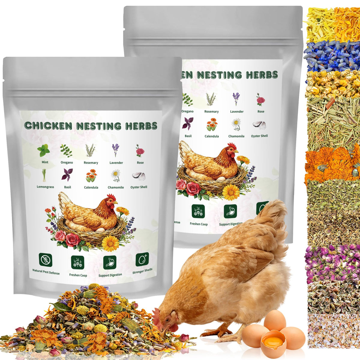 BGraceyy chicken nesting herbs 64oz jar, calming aroma for nesting comfort and easier egg collection.