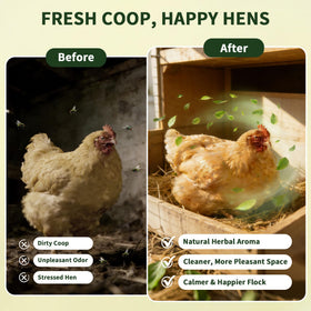 BGraceyy herbal blend with marigold and lavender, visible in dust bath area for calmer birds.