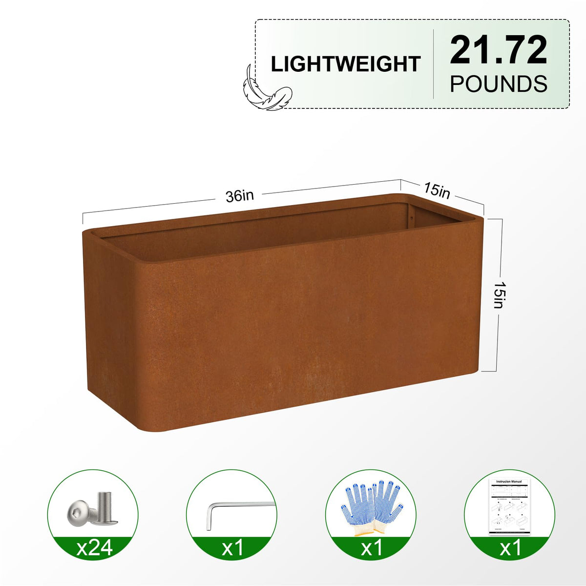 BHCORTEN planter box with drainage holes ensures healthy watering.