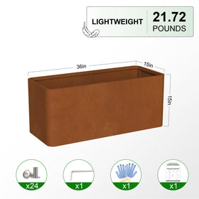 BHCORTEN planter box with drainage holes ensures healthy watering.