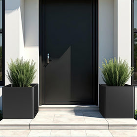 BHCORTEN planter with flowering plants outdoors demonstrates lush display.