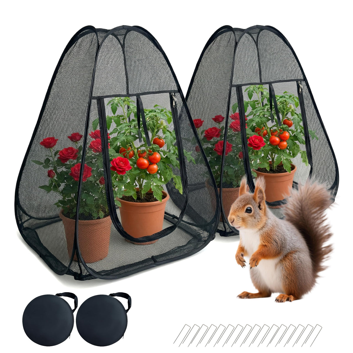 Bhyhok pop-up garden netting cover in setup protects vegetables from birds