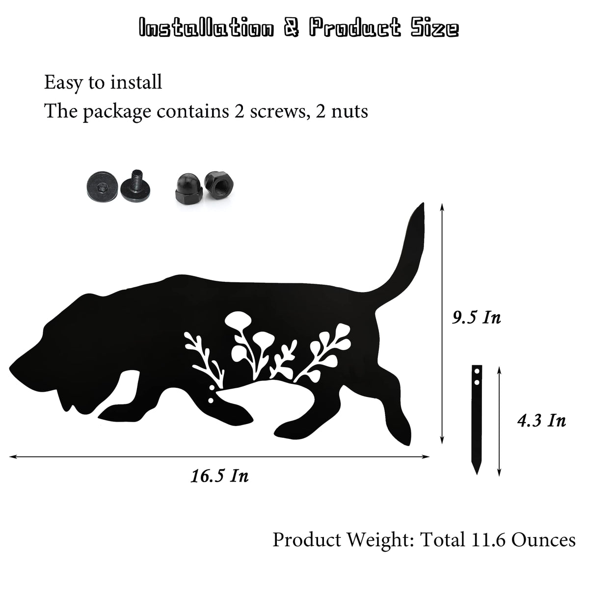 Biagift Basset Hound statue, side view highlights laser-cut precision in outdoor decor.