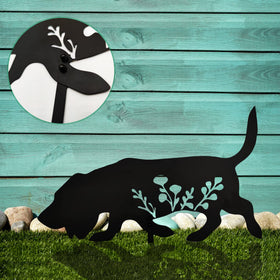 Biagift Basset Hound sculpture in black finish suits patios and lawns.