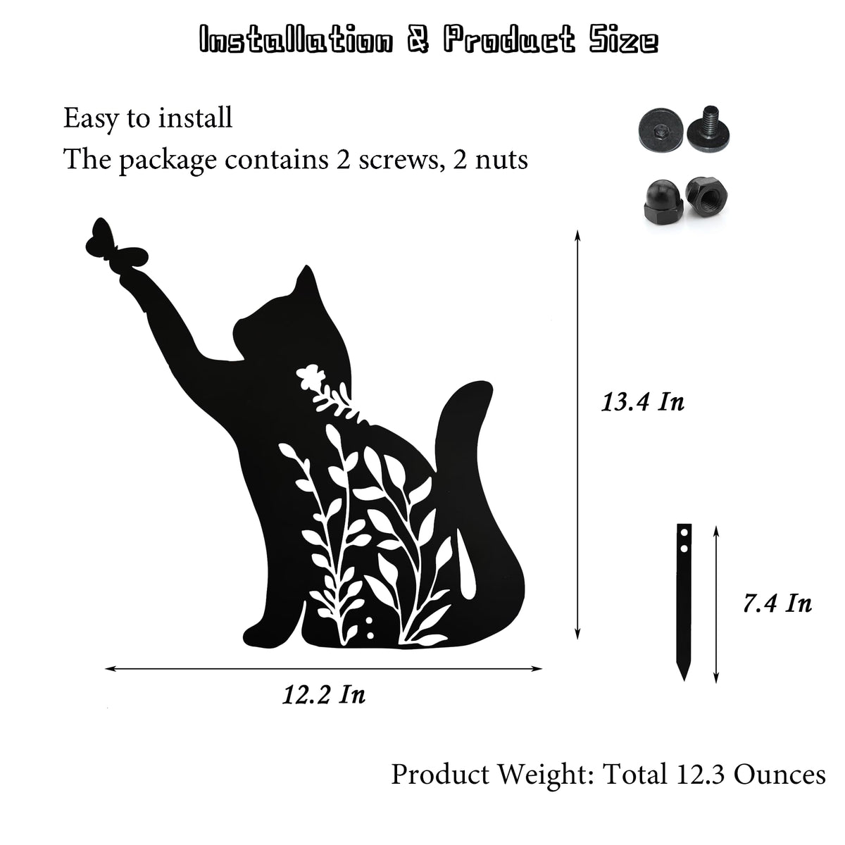 BiaGift cat playing with butterfly metal art adds whimsy