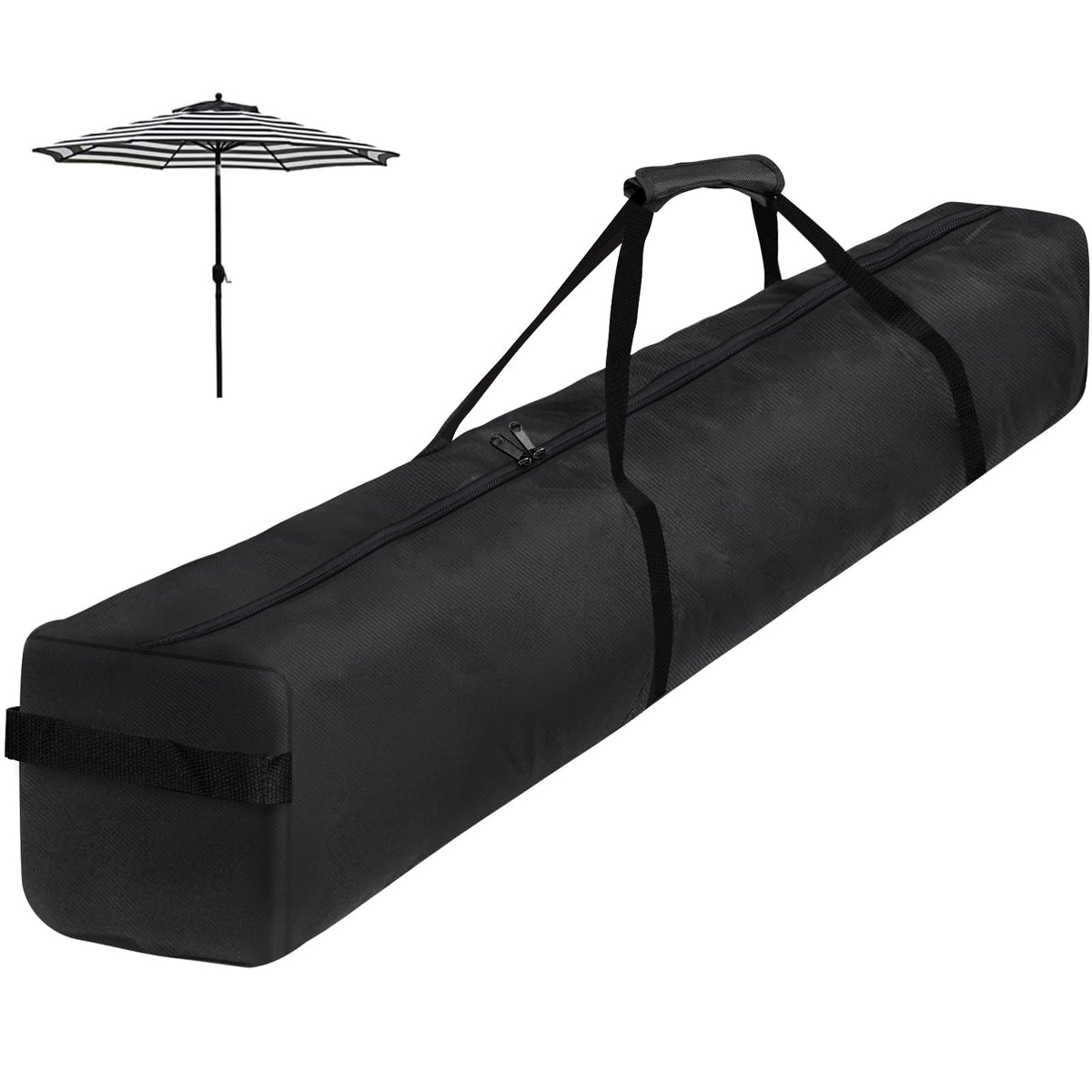 Bicherub 67-inch umbrella storage bag open, roomy interior for outdoor umbrellas and accessories.