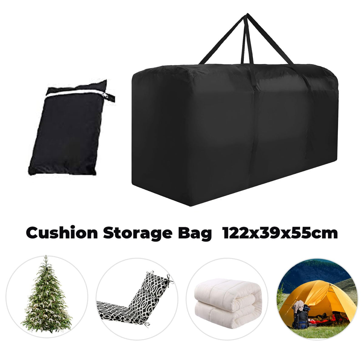 Bicherub cushion storage bag uses durable fabric for year-round weather resistance.