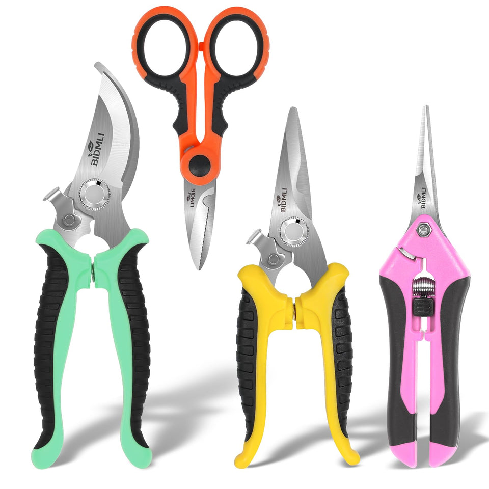 BIDMLI 4-pack garden scissors set for precise pruning and harvesting in home gardens.