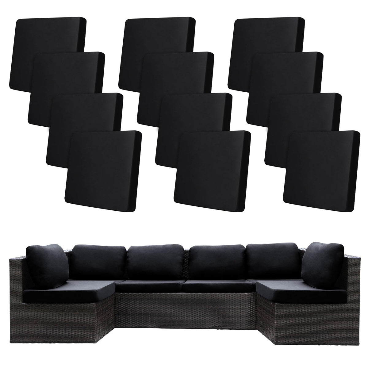 BIETYONE 12-pack stretch cushion covers beige, fits patio cushions, easy seasonal refresh.