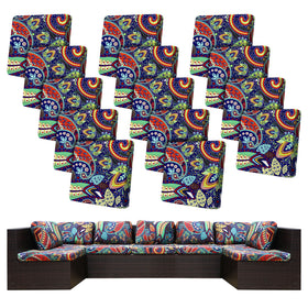 BIETYONE 14pc stretch cushion covers on rococo set for patio use, flexible fit.