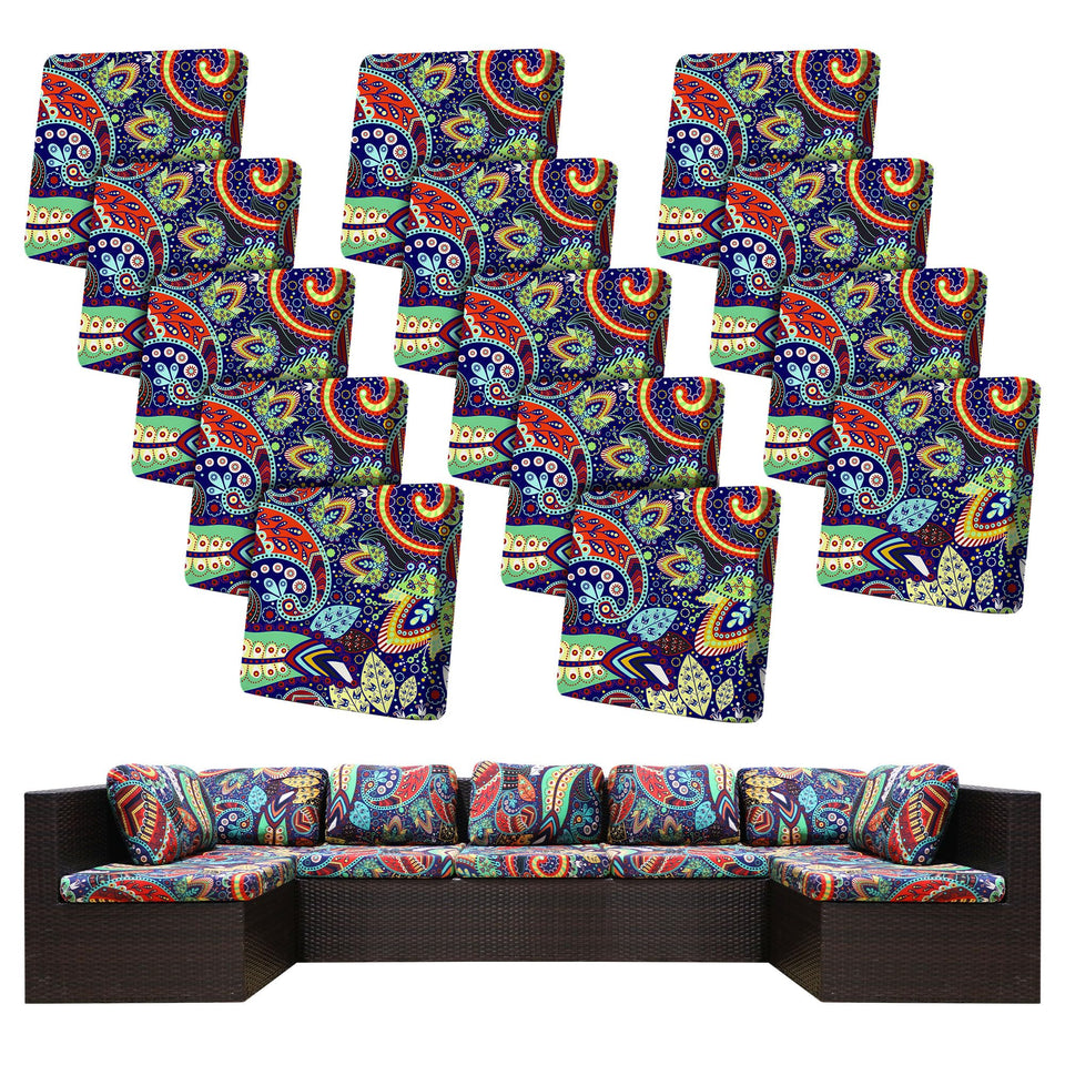 BIETYONE 14pc stretch cushion covers on rococo set for patio use, flexible fit.