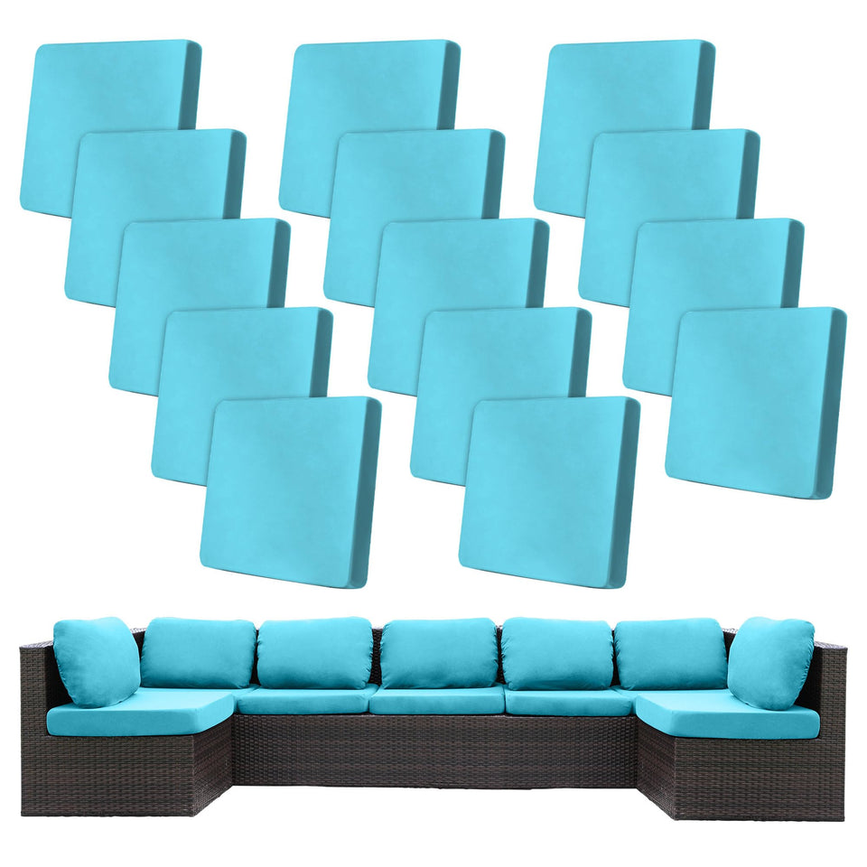 BIETYONE 14-piece stretch cushion covers in Sky Blue for patio furniture