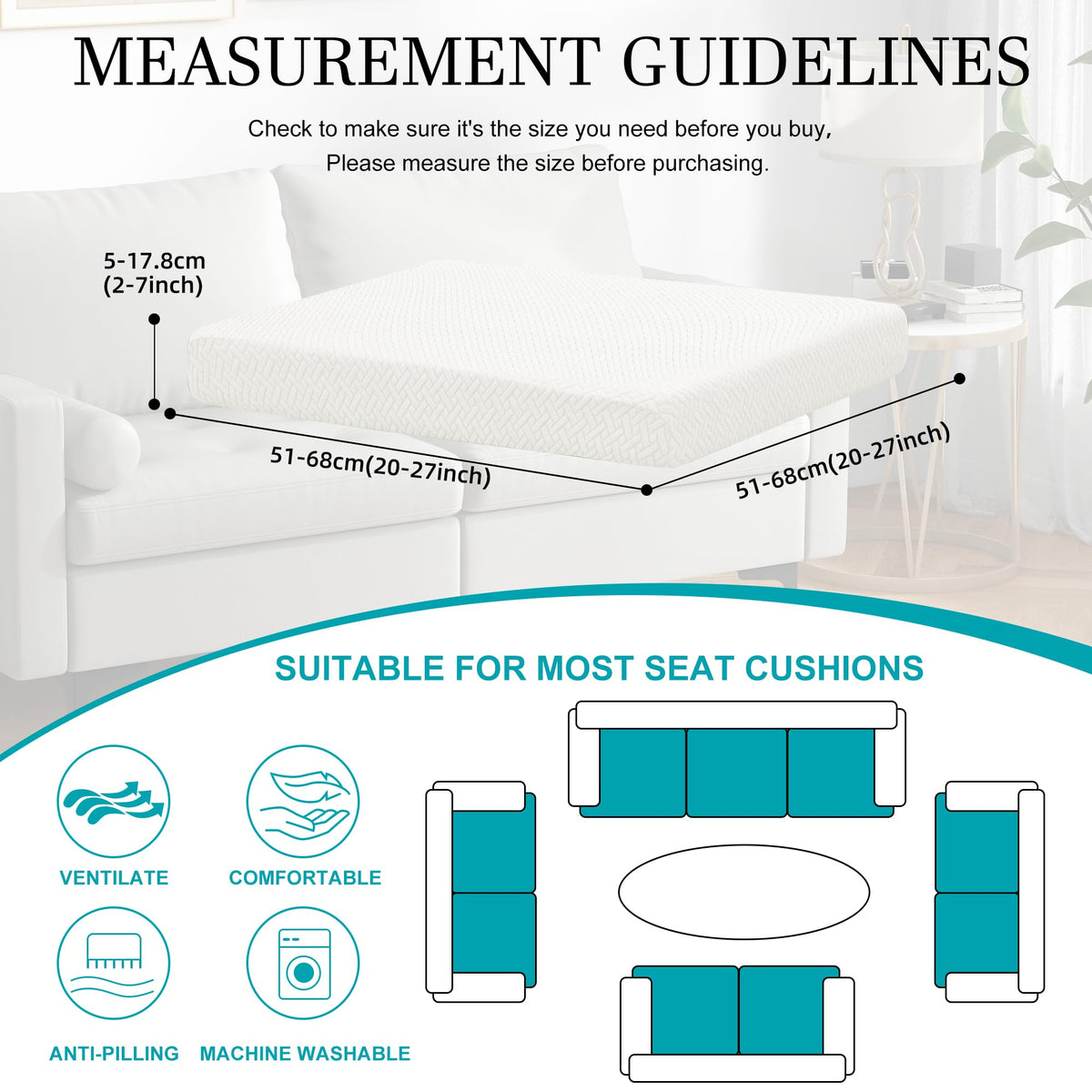 BIETYONE cushion covers use 92% polyester and 8% spandex for durable stretch