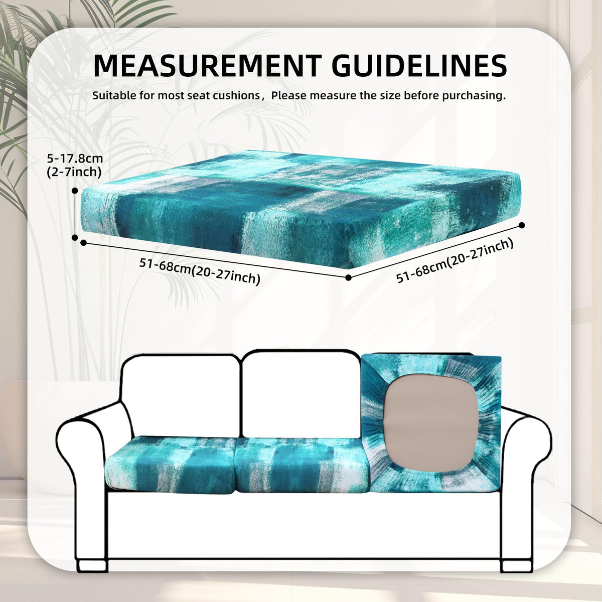 BIETYONE elastic-fit couch cushion cover fits 20–27 inch cushions.