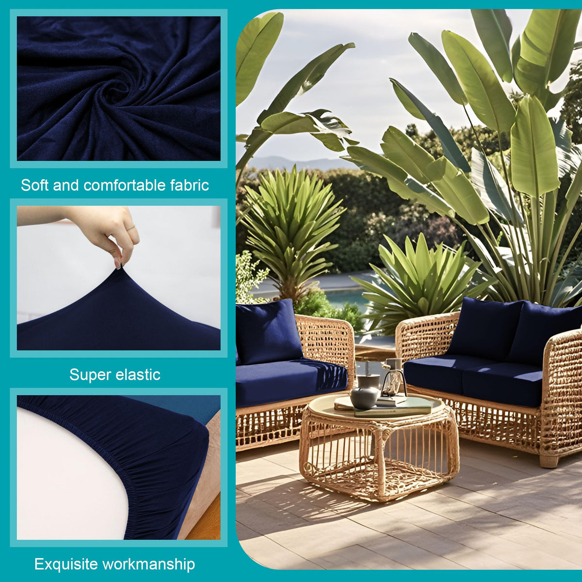 BIETYONE elastic spandex fabric highlights its high stretch and snug fit for varied cushions.