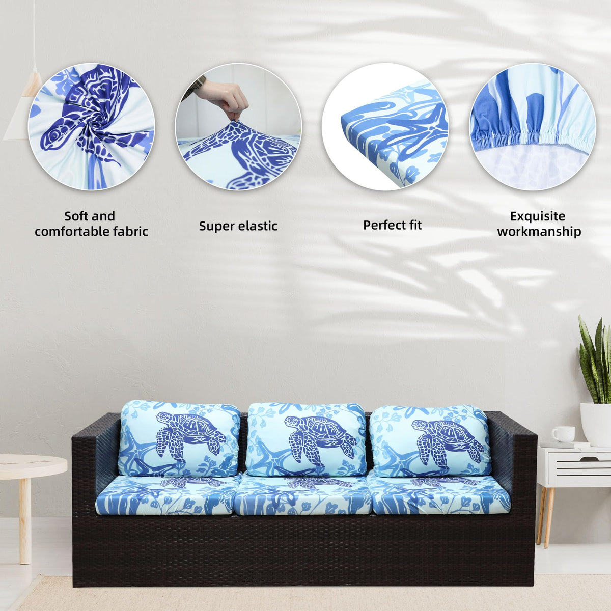 BIETYONE Sea Turtle cushion cover on outdoor sofa shows versatile fit.