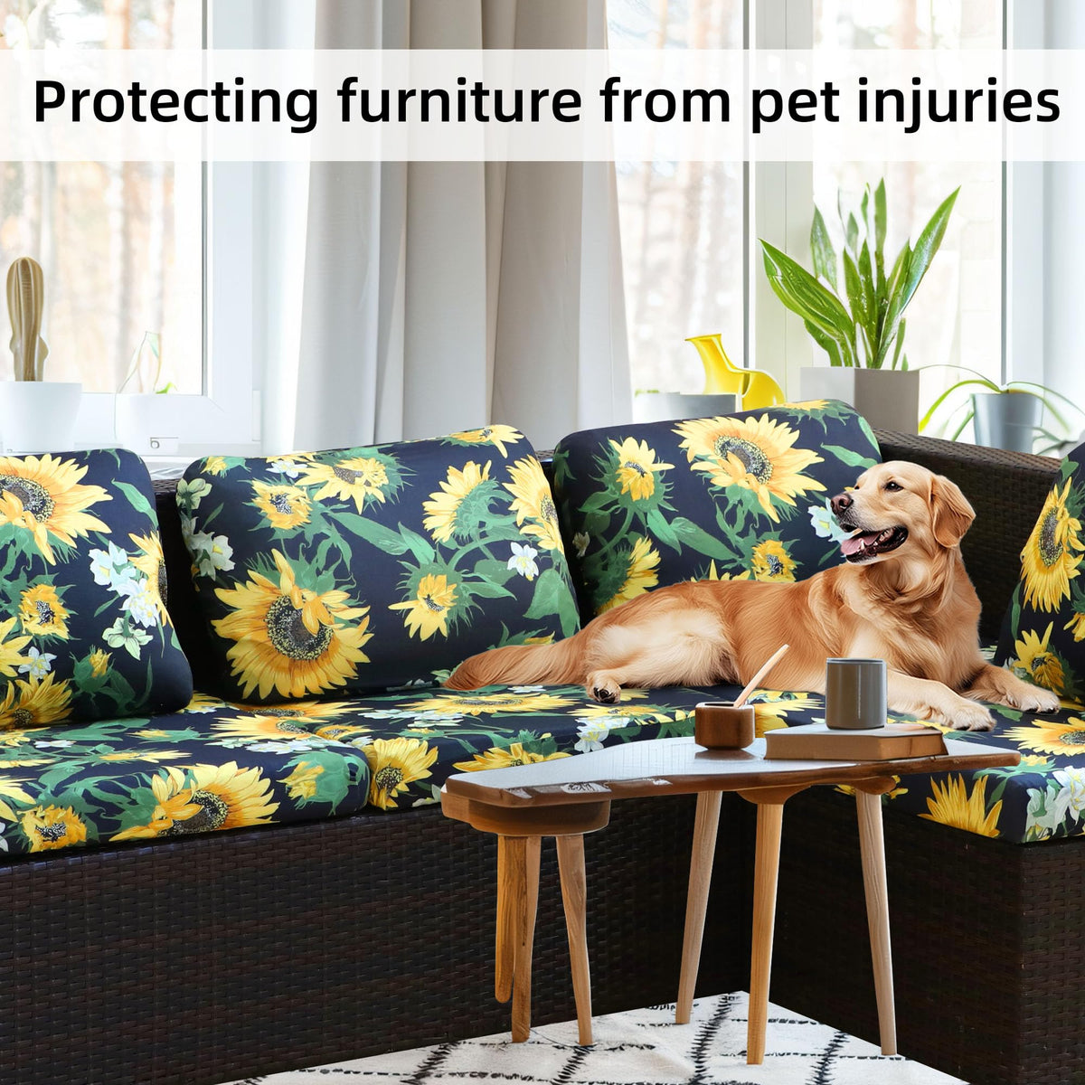 BIETYONE sunflower stretch cushion cover stitching highlights lasting construction.