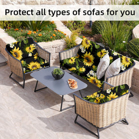BIETYONE sunflower stretch cushion cover on sofa demonstrates quick upgrade for patio seating.