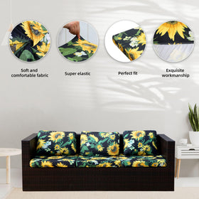 BIETYONE sunflower stretch cushion cover packaging image emphasizing convenient eight-piece set.