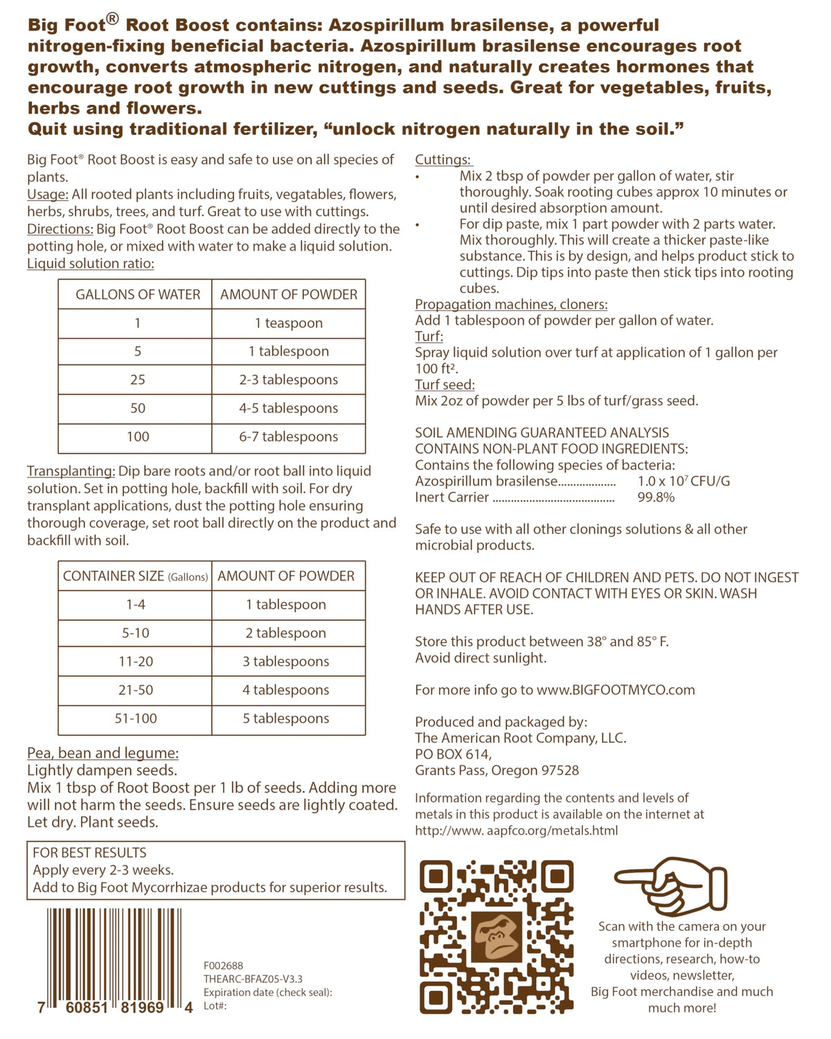 Big Foot Probiotic Root Boost label detail confirms USA-made quality.