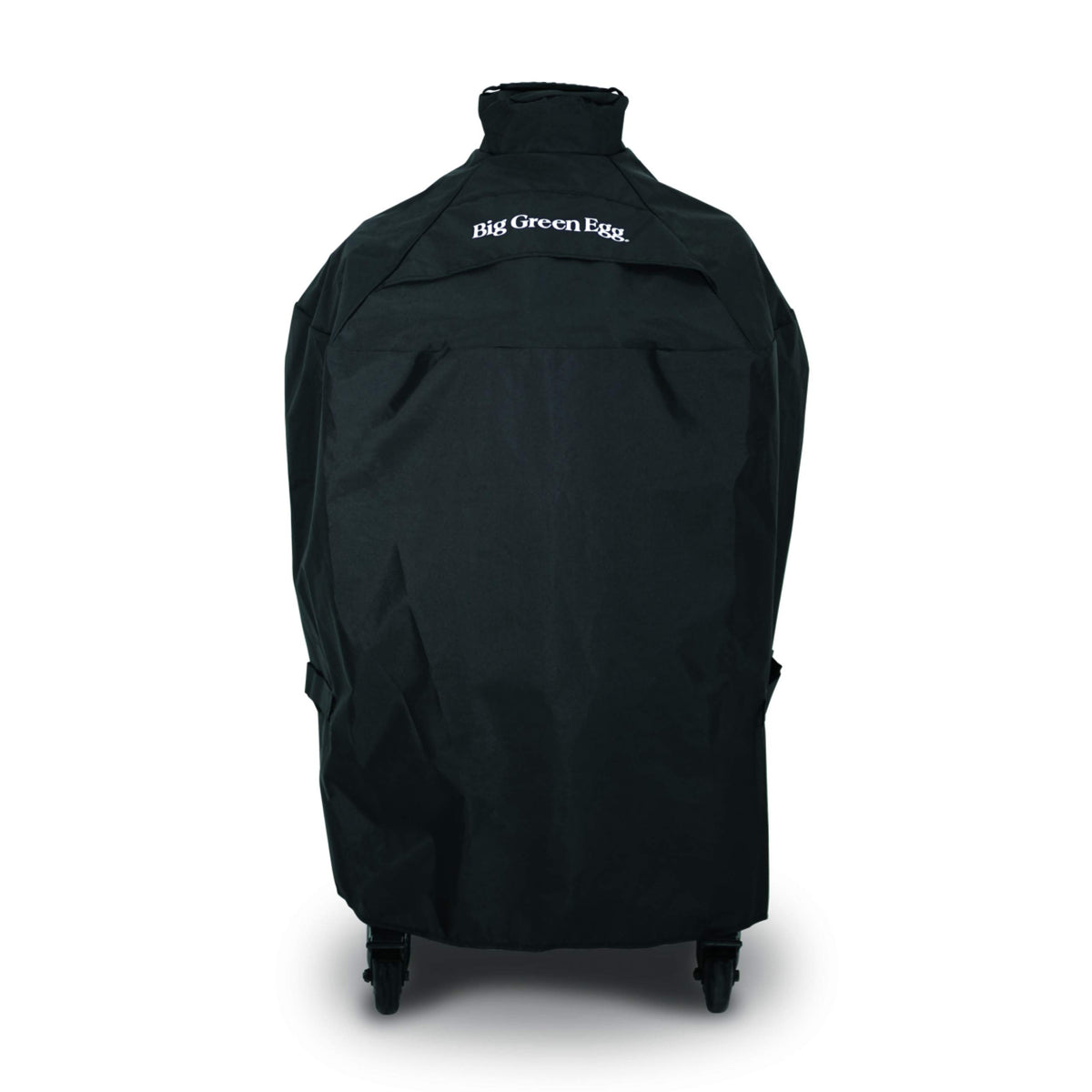 Big Green Egg cover on XL/Large egg, weatherproof protection with moisture ventilation.