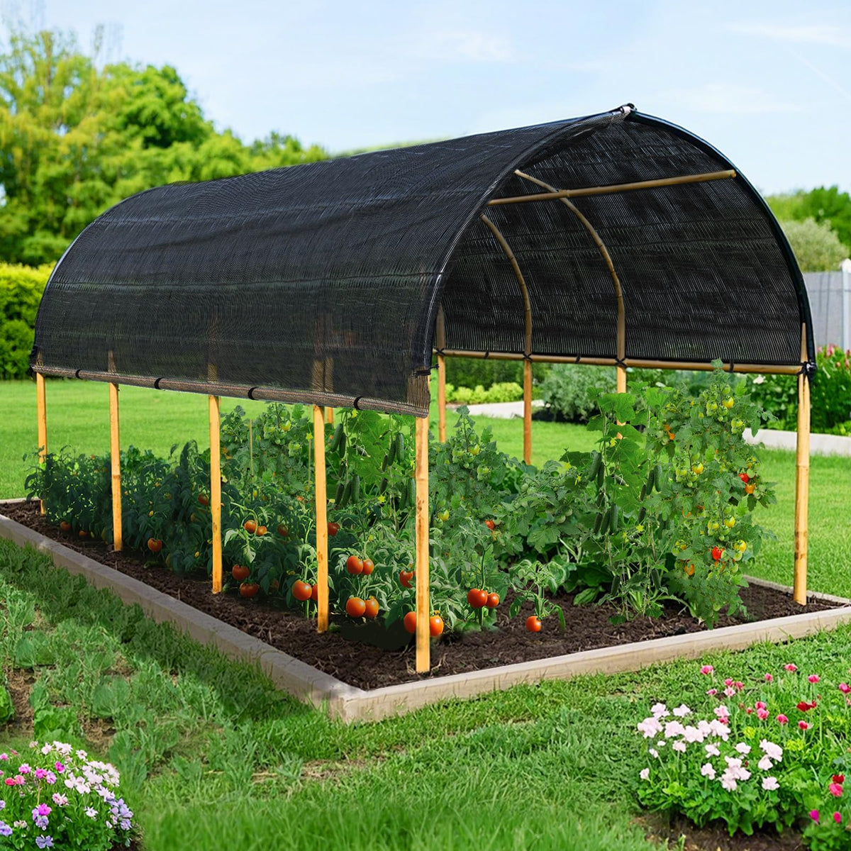 Bigmeta shade cloth installed with rope, tool-free setup for quick use.