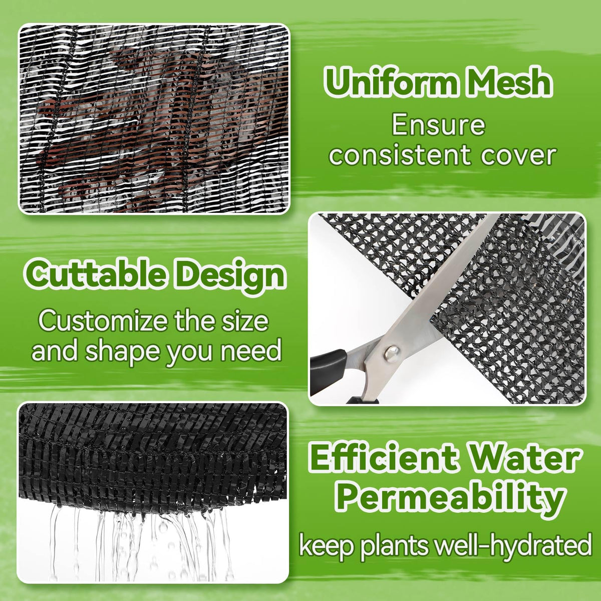 Bigmeta Cuttable Shade Cloth 10x30ft – 50% UV-Resistant Mesh Tarp with Rope for Garden, Patio & Greenhouse