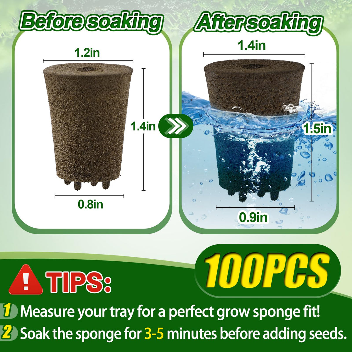 Soak Bigmeta sponges for 3–5 minutes before planting.